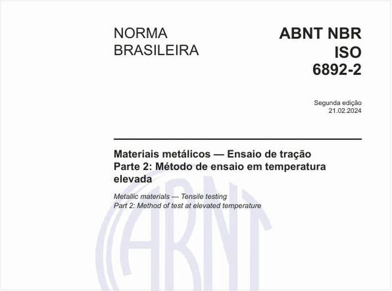 Materiais metálicos — Ensaio de tração - Parte 2: Método de ensaio em temperatura elevada