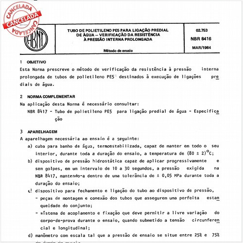 Tubo de polietileno PE 5 para ligação predial de água - Verificação da resistência à pressão interna prolongada