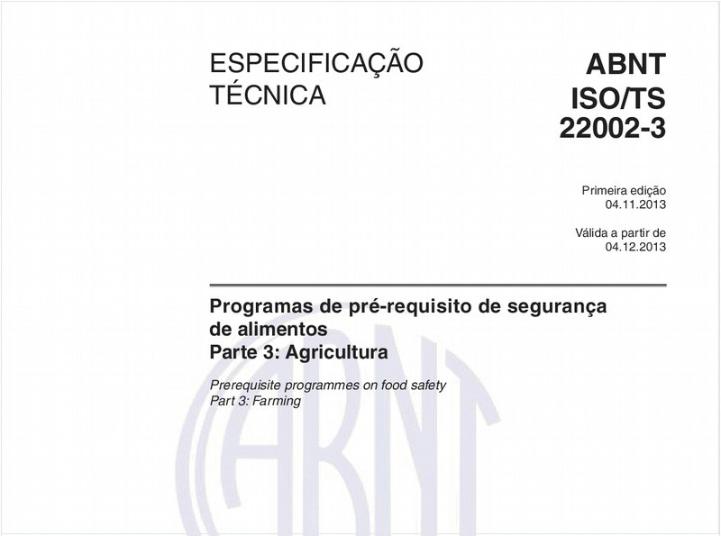 Programas de pré-requisito de segurança de alimentos - Parte 3: Agricultura