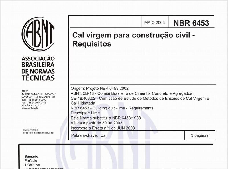 Cal virgem para construção