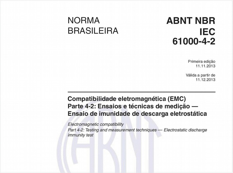 Compatibilidade eletromagnética (EMC) - Parte 4-2: Ensaios e técnicas de medição — Ensaio de imunidade de descarga eletrostática