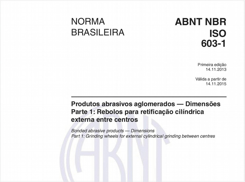Produtos abrasivos aglomerados — Dimensões - Parte 1: Rebolos para retificação cilíndrica externa entre centros