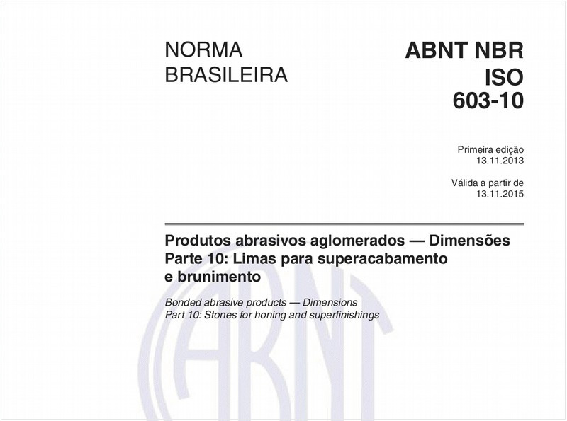 Produtos abrasivos aglomerados — Dimensões - Parte 10: Limas para superacabamento e brunimento