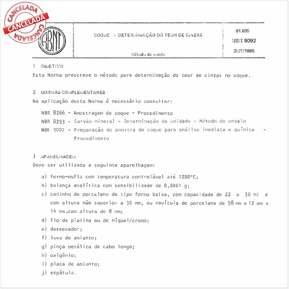 Coque - Determinação do teor de cinzas