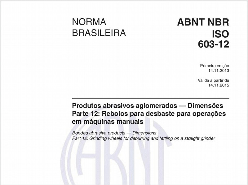 Produtos abrasivos aglomerados — Dimensões - Parte 12: Rebolos para desbaste para operações em máquinas manuais