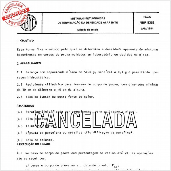 Misturas betuminosas - Determinação da densidade aparente