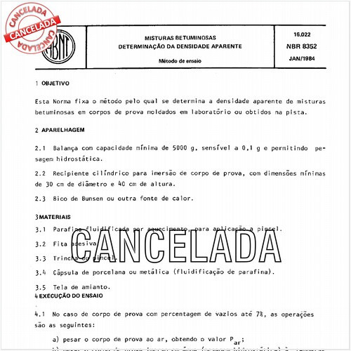 Misturas betuminosas - Determinação da densidade aparente