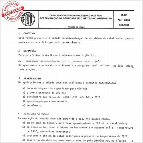 Catalisador para o processo cura a frio - Determinação da densidade pelo método do densímetro
