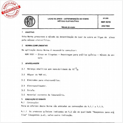 Ligas de zinco - Determinação do cobre - Método eletrolítico