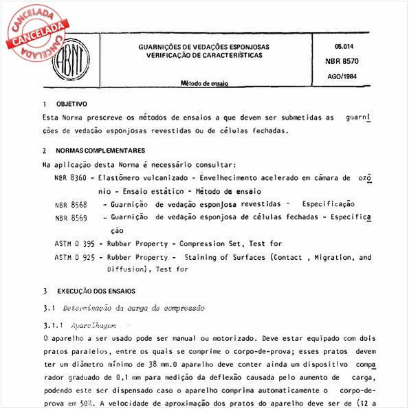 Guarnições de vedações esponjosas - Verificação de características