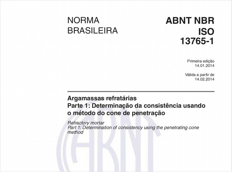 Argamassas refratárias - Parte 1: Determinação da consistência usando o método do cone de penetração