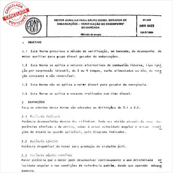 Motor auxiliar para grupo diesel gerador de embarcações - Verificação do desempenho em bancada