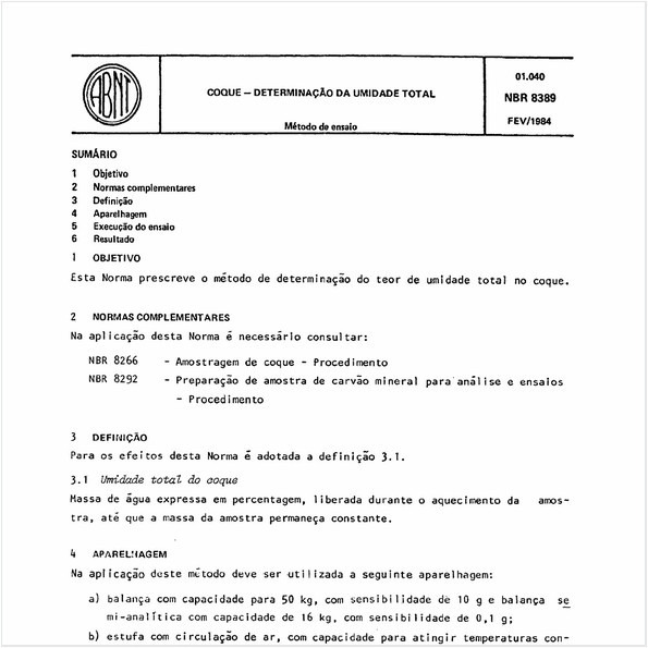 Coque - Determinação da umidade total - Método de ensaio