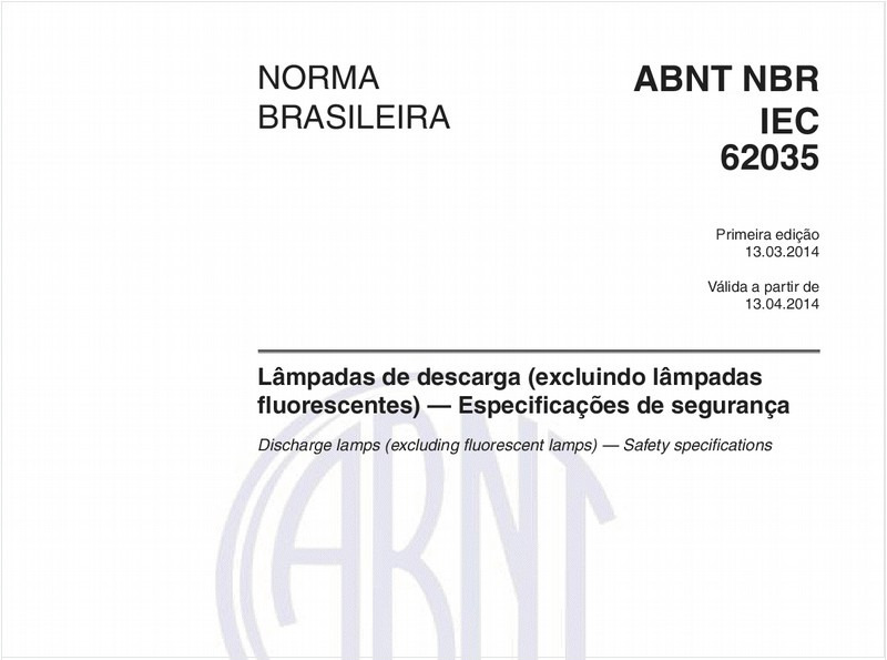 Lâmpadas de descarga (excluindo lâmpadas fluorescentes) - Especificações de segurança