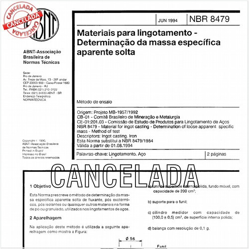 Materiais para lingotamento - Determinação da massa específica aparente solta