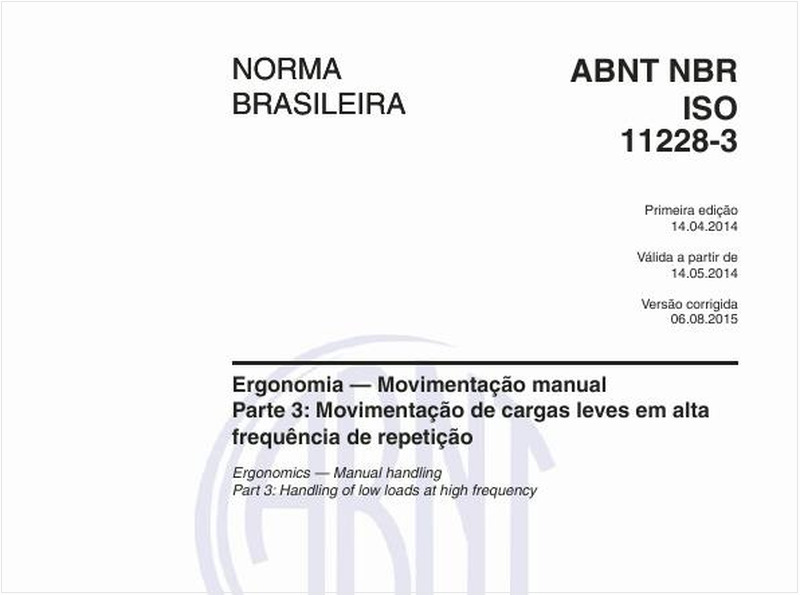 Ergonomia — Movimentação manual - Parte 3: Movimentação de cargas leves em alta frequência de repetição