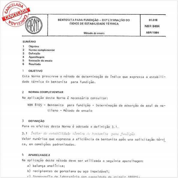 Bentonita para fundição - Determinação do índice de estabilidade térmica