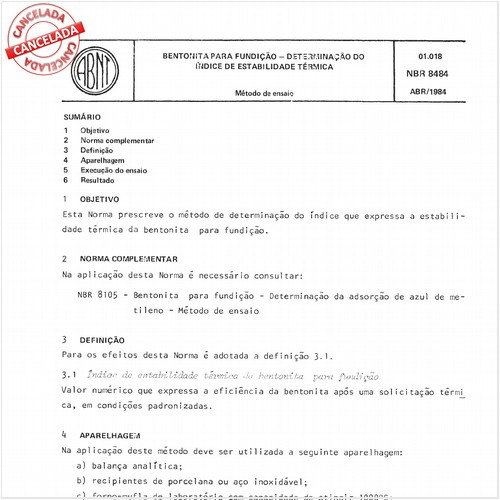 Bentonita para fundição - Determinação do índice de estabilidade térmica