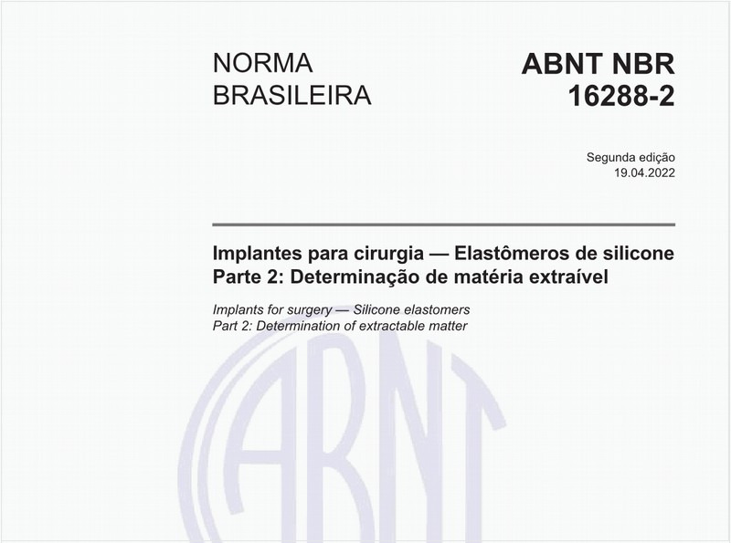 Implantes para cirurgia - Elastômeros de silicone - Parte 2: Determinação de matéria extraível