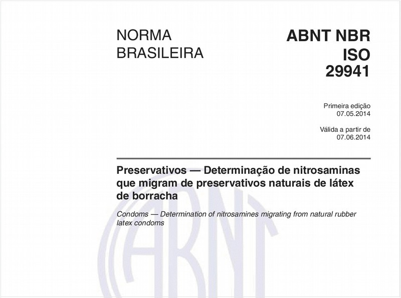 Preservativos — Determinação de nitrosaminas que migram de preservativos naturais de látex de borracha
