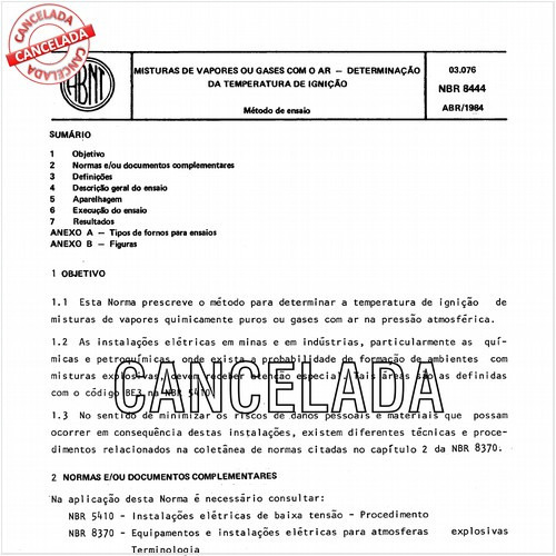 Misturas de vapores ou gases com o ar - Determinação da temperatura de ignição