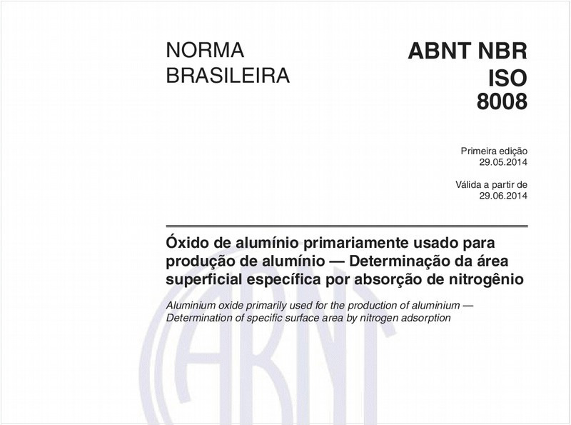 Óxido de alumínio primariamente usado para produção de alumínio — Determinação da área superficial específica por absorção de nitrogênio
