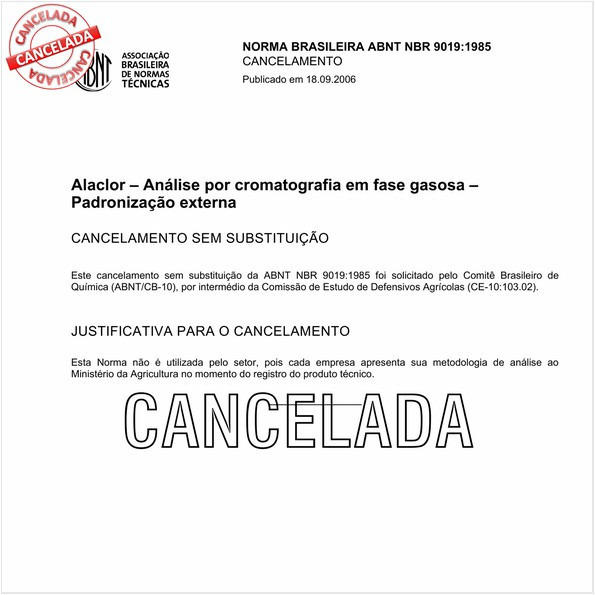 Alaclor - Análise por cromatografia em fase gasosa - Padronização externa