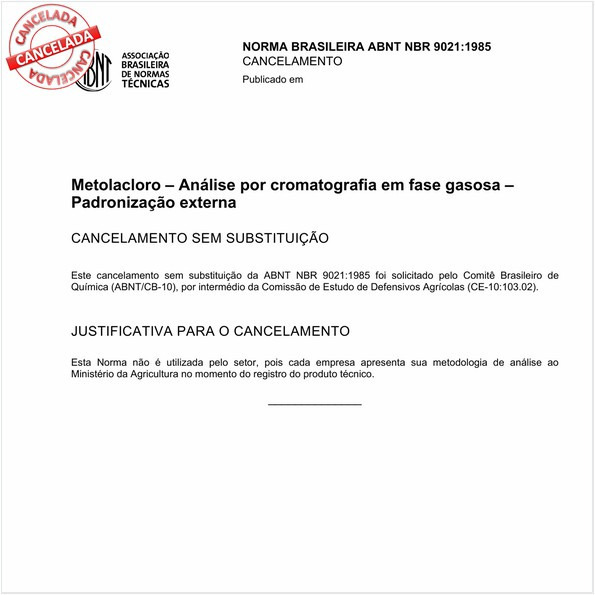 Metolacloro - Análise por cromatografia em fase gasosa - Padronização externa