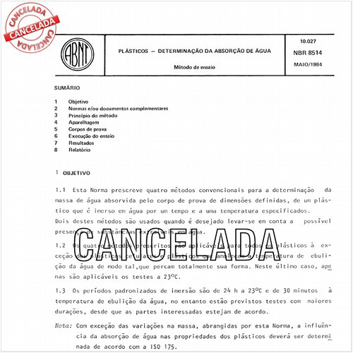 Plásticos - Determinação da absorção de água