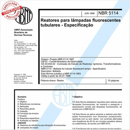 Reatores para lâmpadas fluorescentes tubulares - Especificação