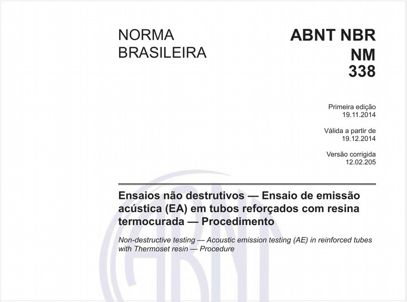 Ensaios não destrutivos - Ensaio de emissão acústica (EA) em tubos reforçados com resina termocurada - Procedimento