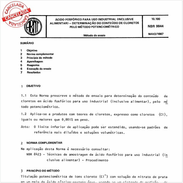 Acido fosfórico para uso industrial (inclusive alimentar) - Determinação do conteúdo de cloretos pelo método potenciométrico