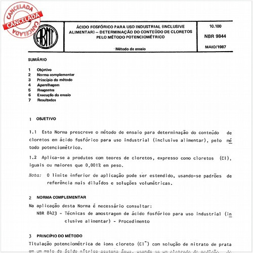 Acido fosfórico para uso industrial (inclusive alimentar) - Determinação do conteúdo de cloretos pelo método potenciométrico
