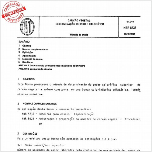 Carvão vegetal - Determinação do poder calorífico