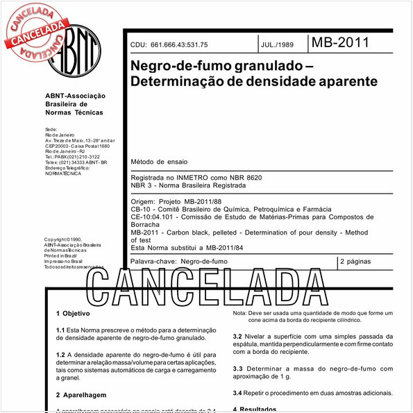 Negro-de-fumo granulado - Determinação de densidade aparente