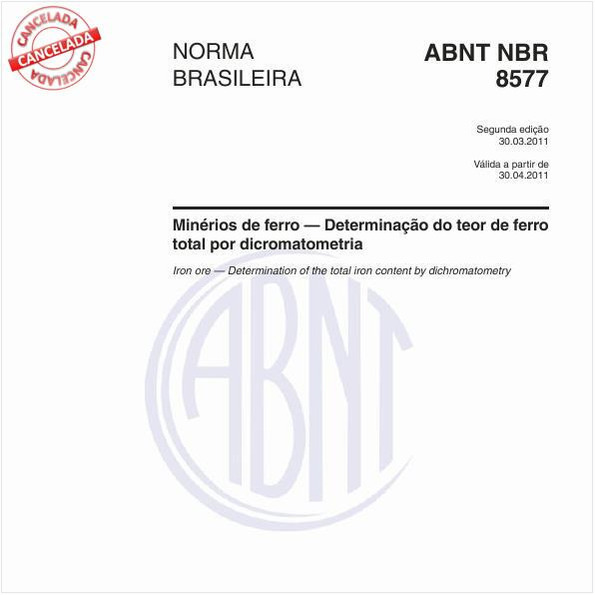 Minérios de ferro — Determinação do teor de ferro total por dicromatometria