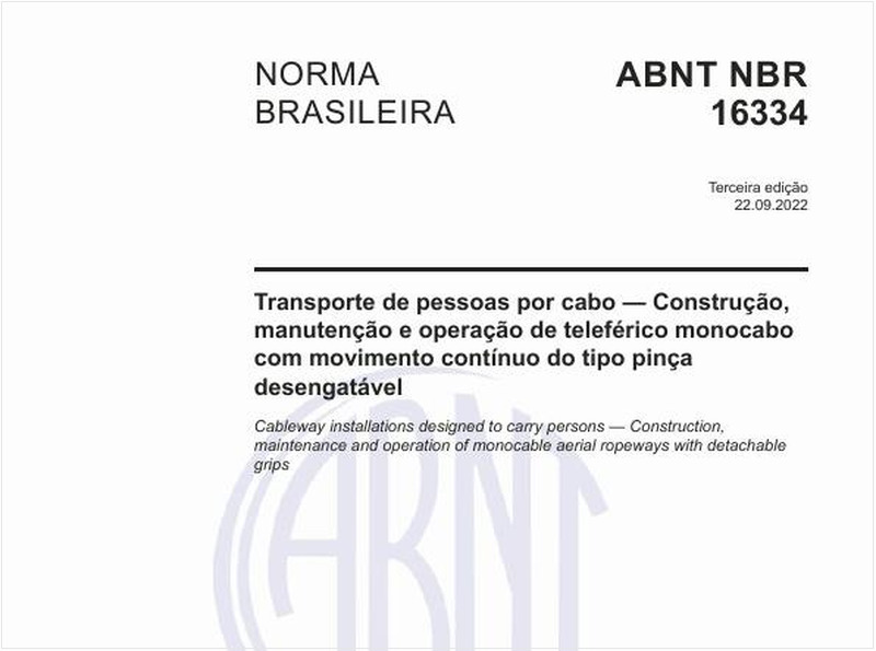 Transporte de pessoas por cabo - Construção, manutenção e operação de teleférico monocabo com movimento contínuo do tipo pinça desengatável