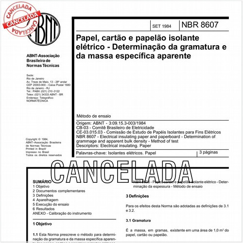 Papel, cartão e papelão isolante elétrico - Determinação da gramatura e da massa específica aparente
