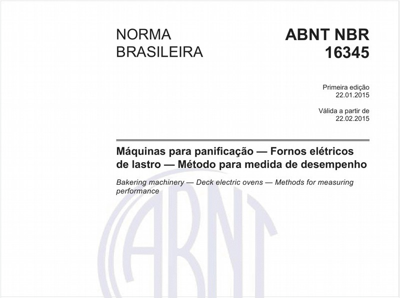 Máquinas para panificação - Fornos elétricos de lastro - Método para medida de desempenho