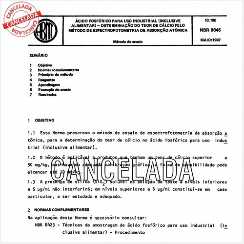 Acido fosfórico para uso industrial (inclusive alimentar) - Determinação do teor de cálcio pelo método de espectrofotometria de absorção atômica