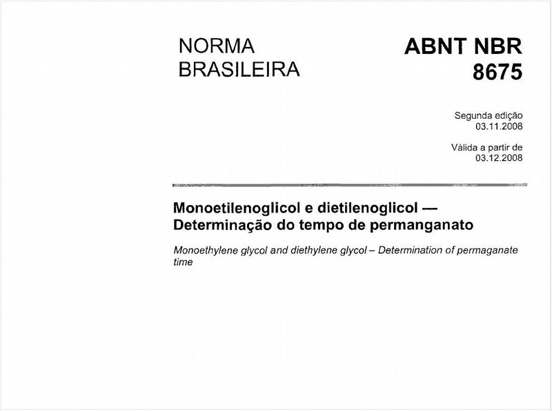 Monoetilenoglicol e dietilenoglicol - Determinação do tempo de permanganato