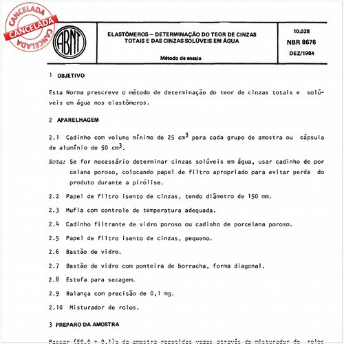 Elastômeros - Determinação do teor de cinzas totais e das cinzas solúveis em água