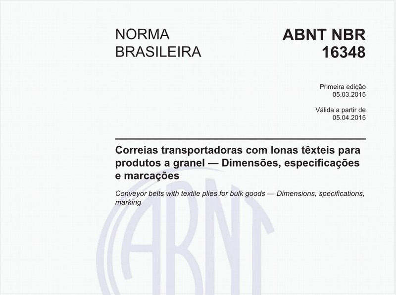 Correias transportadoras com lonas têxteis para produtos a granel - Dimensões, especificações e marcações