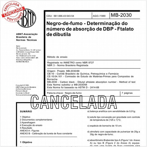 Negro-de-fumo - Determinação do número de absorção de DBP - Ftalato de dibutila