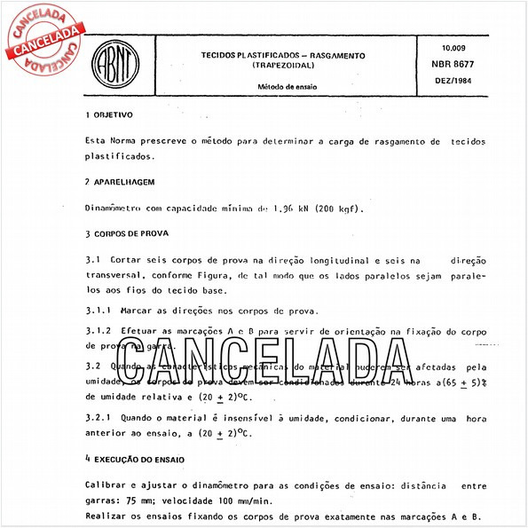 Tecidos plastificados - Rasgamento (trapezoidal)