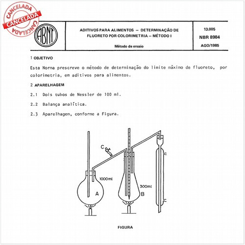 Aditivos para alimentos - Determinação de fluoreto por colorimetria - Método I