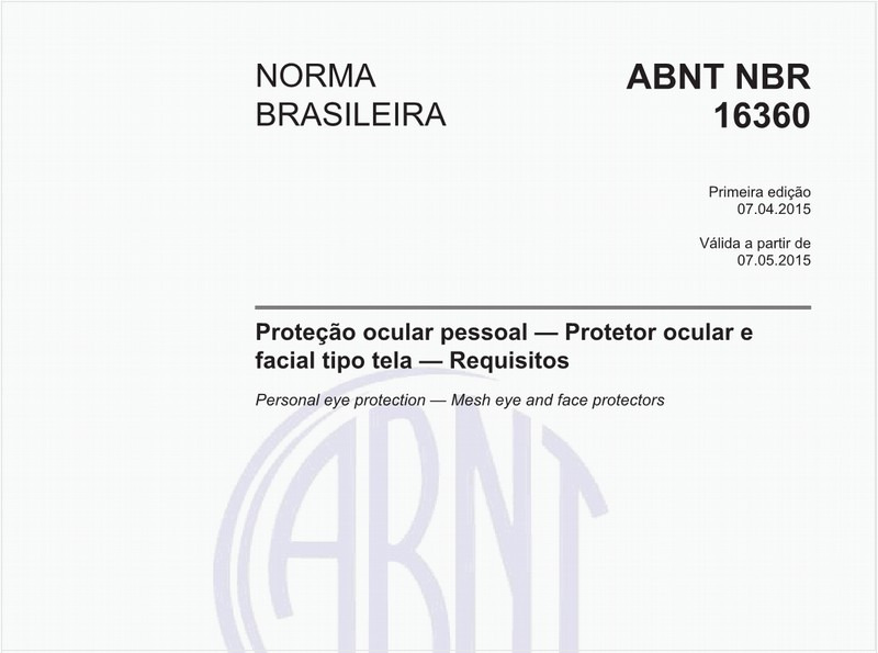 Proteção ocular pessoal — Protetor ocular e facial tipo tela — Requisitos
