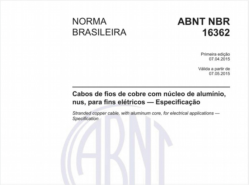 Cabos de fios de cobre com núcleo de alumínio, nus, para fins elétricos — Especificação