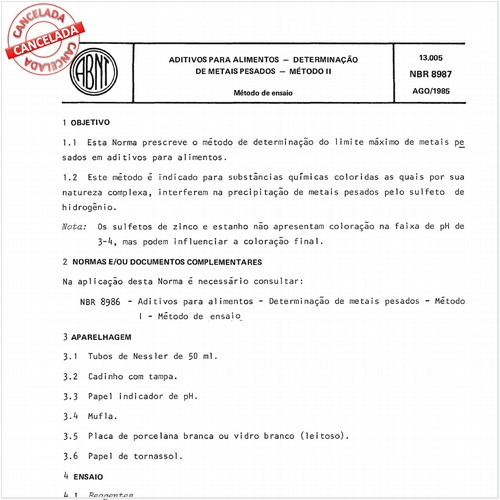 Aditivos para alimentos - Determinação de metais pesados - Método II