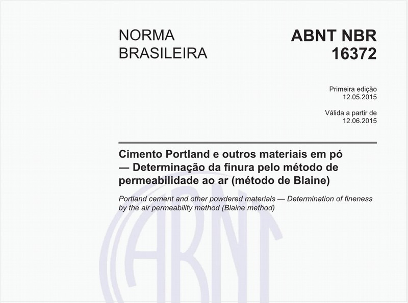 Cimento Portland e outros materiais em pó - Determinação da finura pelo método de permeabilidade ao ar (método de Blaine)